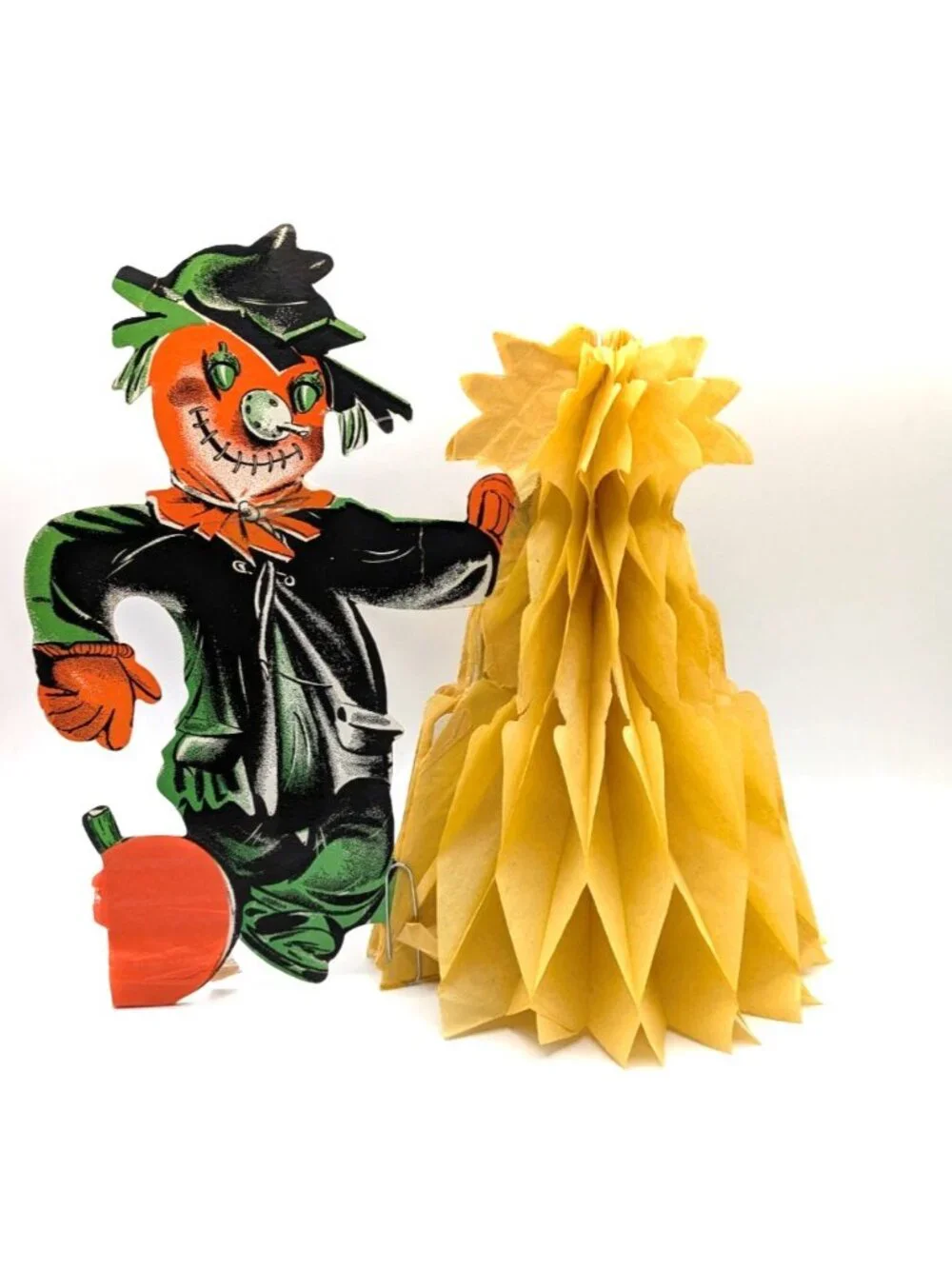 Vintage Cardboard Die Cut Scarecrow Honeycomb Pumpkin Decoration Lot Halloween